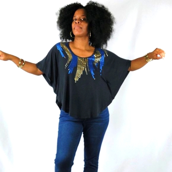 Free People Blue Studded Flare Top - Picture 4 of 13